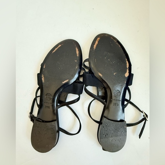 Chanel Black Metallic Grey Pearl stone embellished gladiator flat sandals EU38.5 - Picture 7 of 12